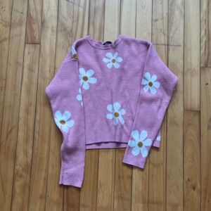 Mile End Pink Daisy Flower Knit Sweater Size 12
